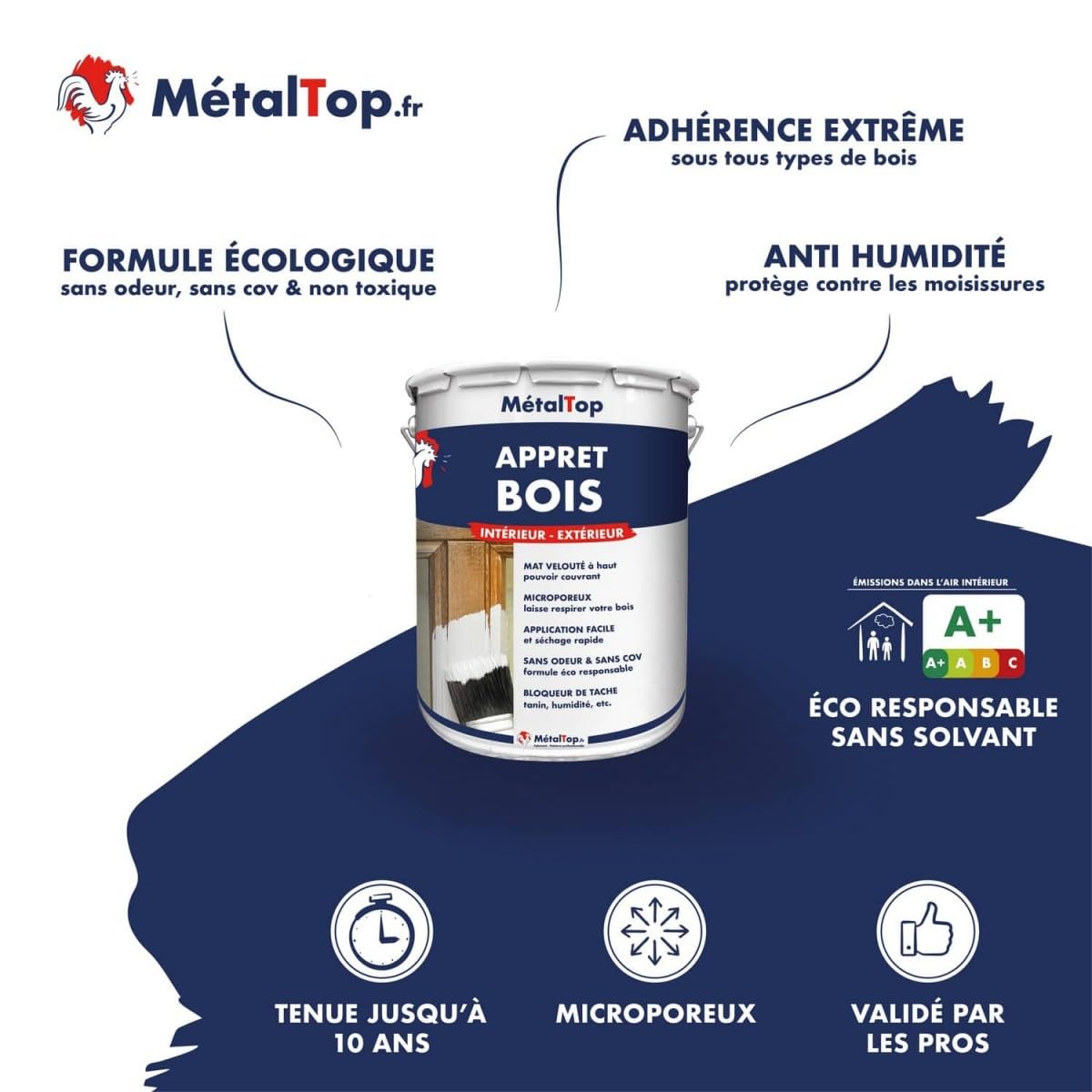 Metaltop - Appret Bois - Gris anthracite - RAL 7016-1 L - Sous-couche d'adhérence pour bois difficiles