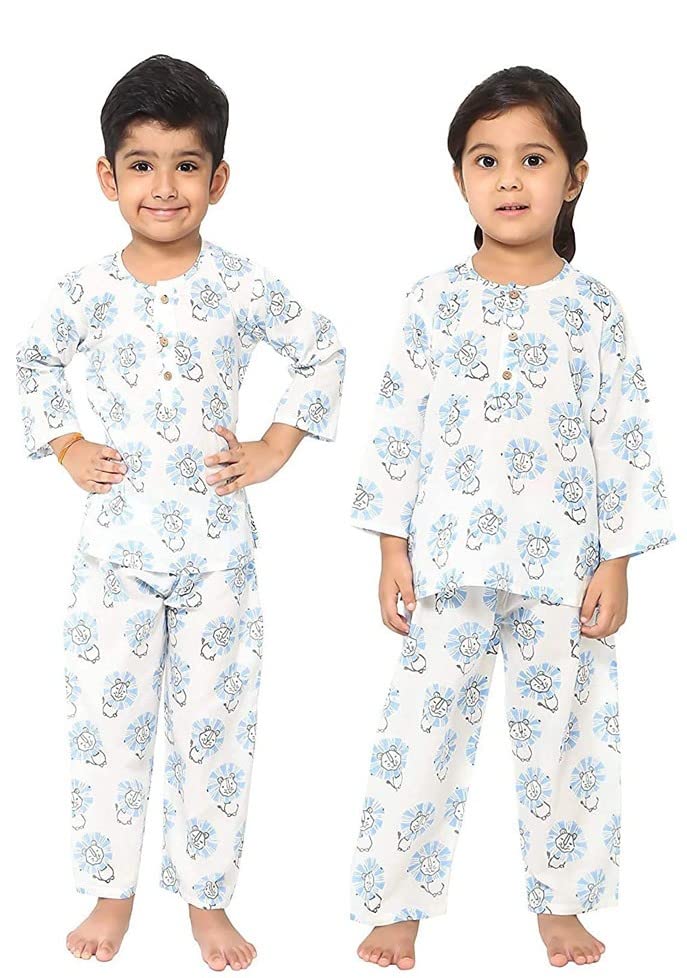 Image of Cotton Unisex Printed Night Suit Dress Set Combo Pack for Girls Boys