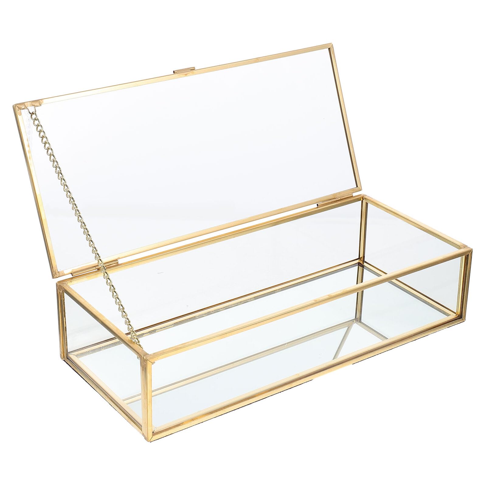 Angoily Transparente Schmuckschatulle aus Glas und Kupfer, Goldfarben