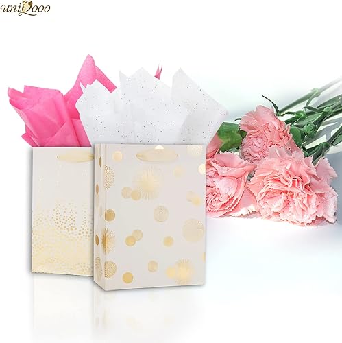 Miniatura 6 de UNIQOOO 12PCS Assorted Metallic Gold Gift Bags Bulk, Medium 9 Inch, Polka Dots, Star Geometric Paper Gift Wrap Bag, For Wedding Birthday Gift