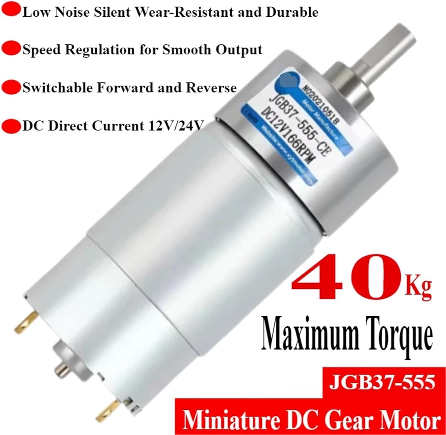 1pcs 37GB555 DC Gearmotor 12V 24V Micro Gear Motor Slow Brush Positive Negative Motor Speed Motor Large(61RPM_12V)