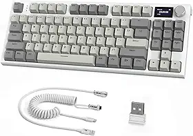 Teclado mecânico sem fio RK86 RGB 75% com junta, modo triplo, teclado para jogos hot swap, bateria de 4000 mAH com botão e tela OLED HD de 1,2'', interruptores lineares personalizados
