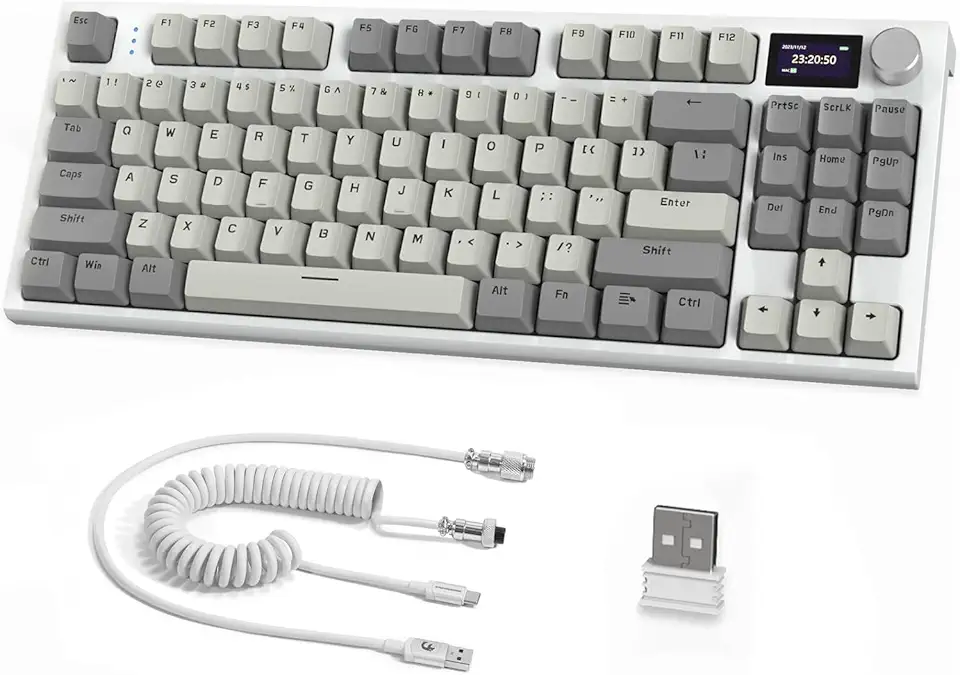 Teclado mecânico sem fio RK86 RGB 75% com junta, modo triplo, teclado para jogos hot swap, bateria de 4000 mAH com botão e tela OLED HD de 1,2'', interruptores lineares personalizados