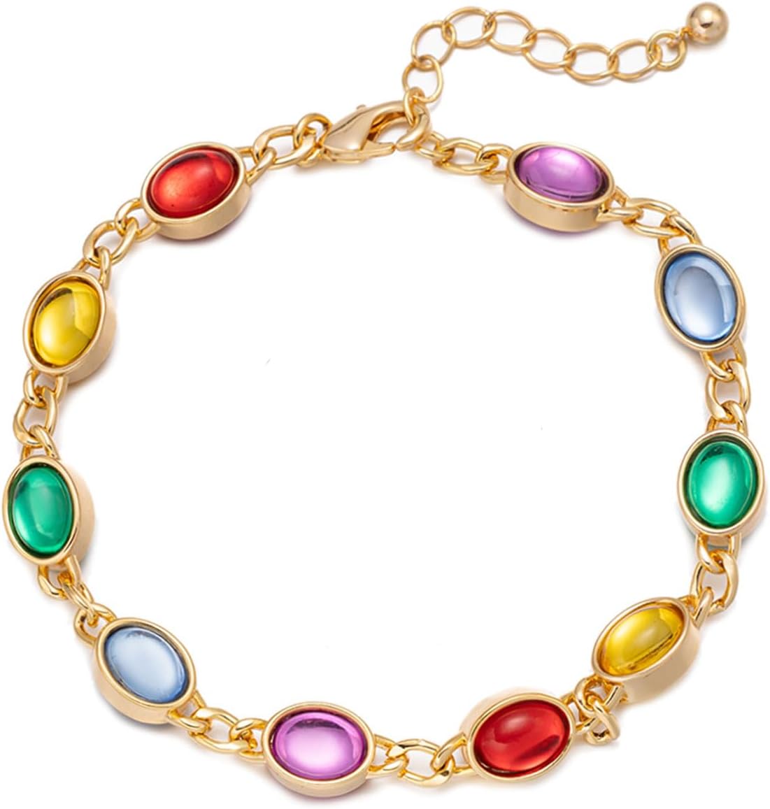 Gold Plated Bracelet for Women with Multicolor Crystals, Adjustable Elegant Charm Bracelet, Boho Jewelry Gift for Her