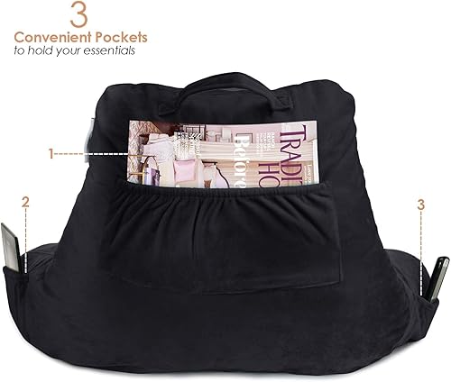 Miniatura 5 de Nestl Almohada de lectura con escritorio portátil para laptop, almohada de terciopelo para sentarse en la cama, almohada de apoyo de espalda de