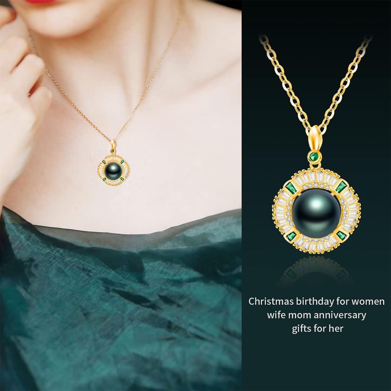 Gifts for Women-Tahitian-Black-Pearl-Necklace-Gift for Wife Wedding Birthday Annive... - Image 2