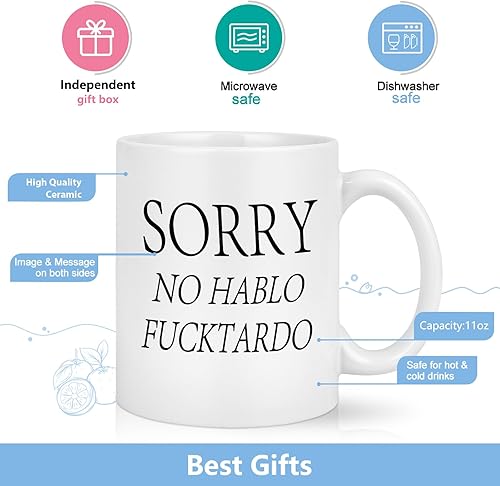 Miniatura 5 de Cabtnca Taza de café divertida, taza con texto en inglés Sorry No Hablo Fuctardo, regalos divertidos para hombres, tazas de café para mujeres,