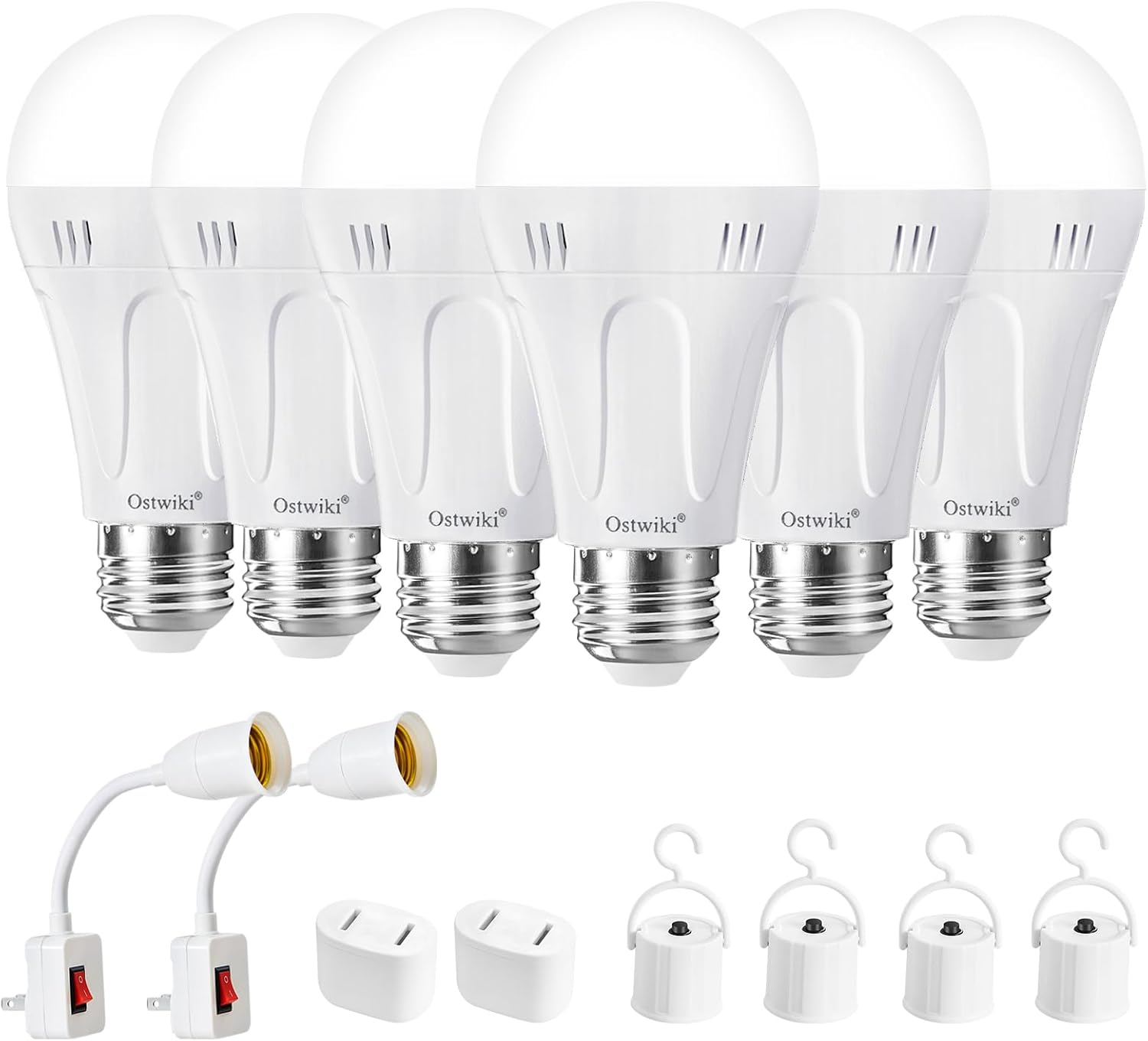 6 Pack Emergency Rechargeable Light Bulbs,Battery Operated Backup Light Bulb for Lamps E26 9W 6500K Daylight,A19 Emergency LED Bulbs for Home Power Outage Hurricane,Blizzard,Camping