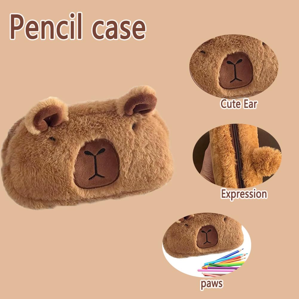 GZQCVVFQ Capybara Animal Pencil Pouch, Plush Capybara Pen Bag, Cute Fluffy Plush Pencil Case, Kawaii Pencil Pouch with Zipper - Image 3