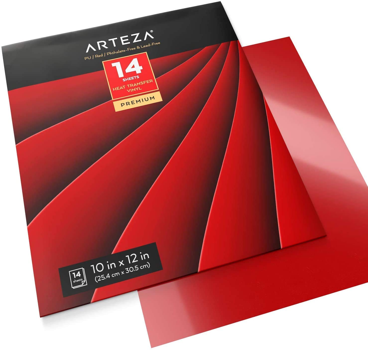 ARTEZA Wärmeübertragung Vinylfolie, 14 Heat Transfer Vinylblätter 10 x 12 Zoll (25.4 x 30.4cm), flexible Plotterfolien in Rot, Vinyl Papier für Hitzedruck-Transfer von Bügelbildern