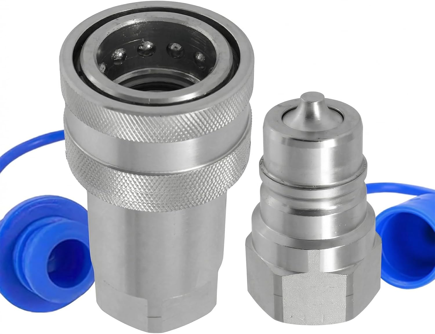 3/4" Ag ISO 7241-A Hydraulic Quick Connect Tractor Couplers with Dust Caps,Poppet Pioneer Style,Hydraulic Quick Coupler 3/4" NPT Thread & Body-1 Sets