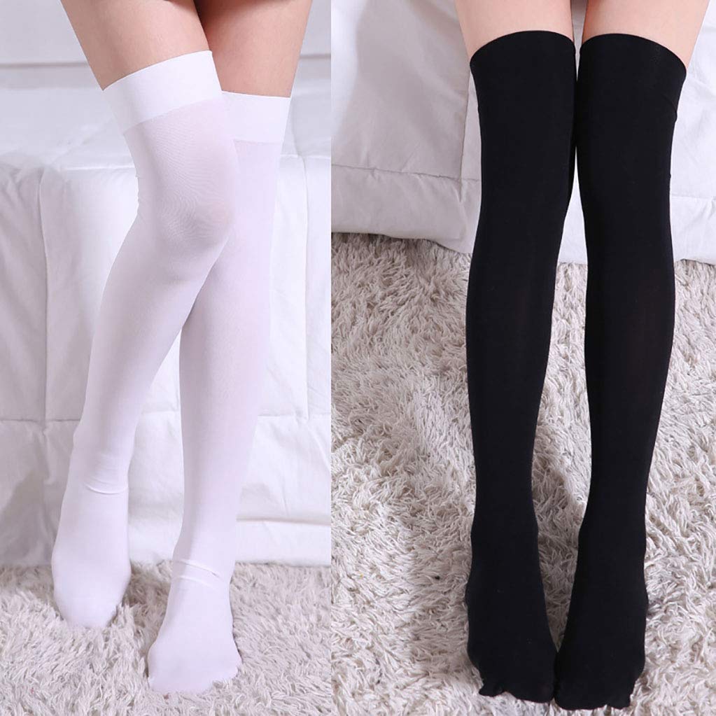 Damen-Oberschenkelstrümpfe aus Seide, Silikonstrümpfe, Dehnbare Socken, stützende oberschenkelhohe Strümpfe, Lange lässige Cheerleading-Socken, Schwarz, 4 Paar (weiße Einheitsgröße)