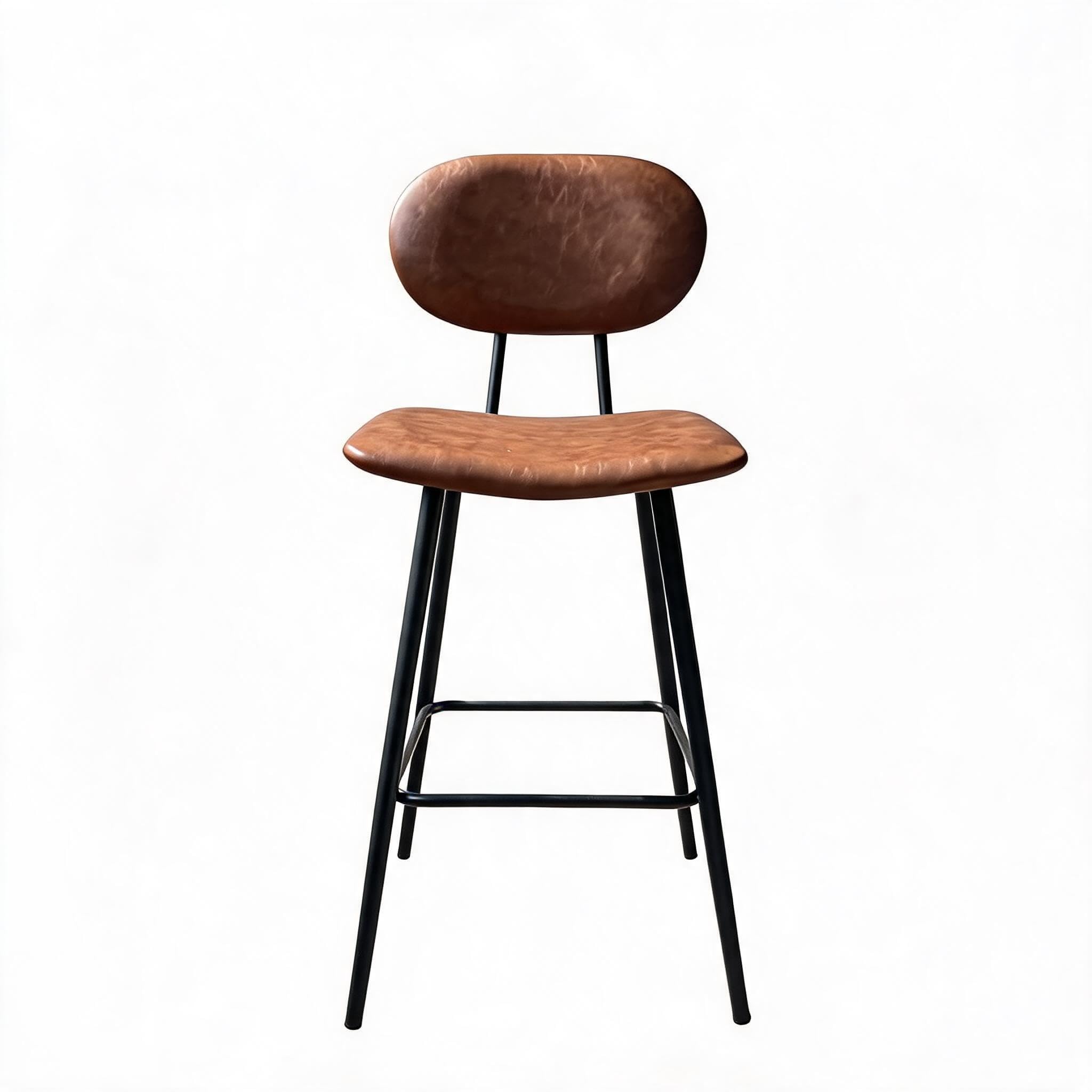 Tabouret de bar ergonomique en cuir PU marron et métal noir Zstar
