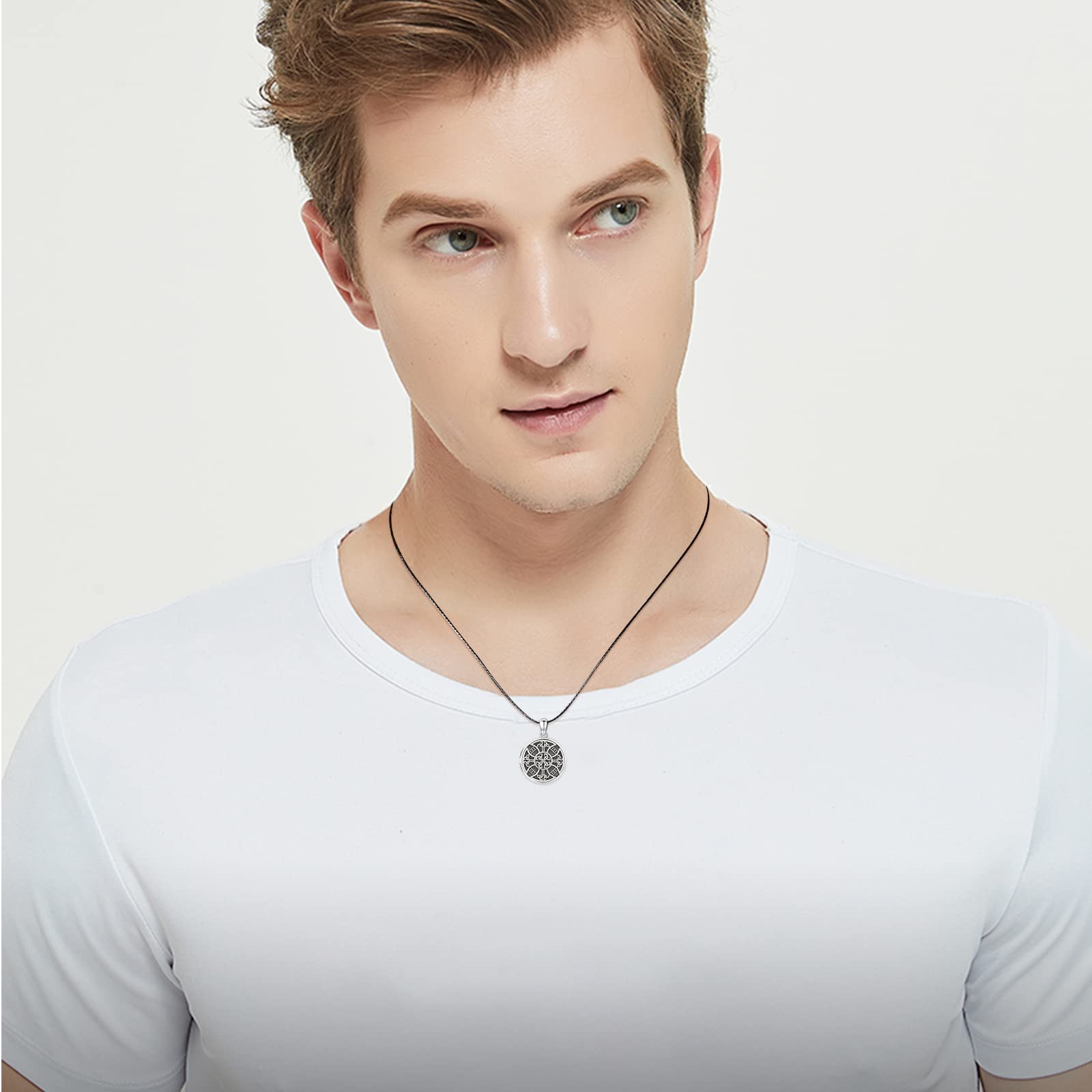 Collar con medallón de nudo celta de plata de ley 925, con cruz de plata de ley 925, medallón de fotos, collar celta que sostiene la imagen, colgante de joyería para mujeres, hombres, hijo, regalo