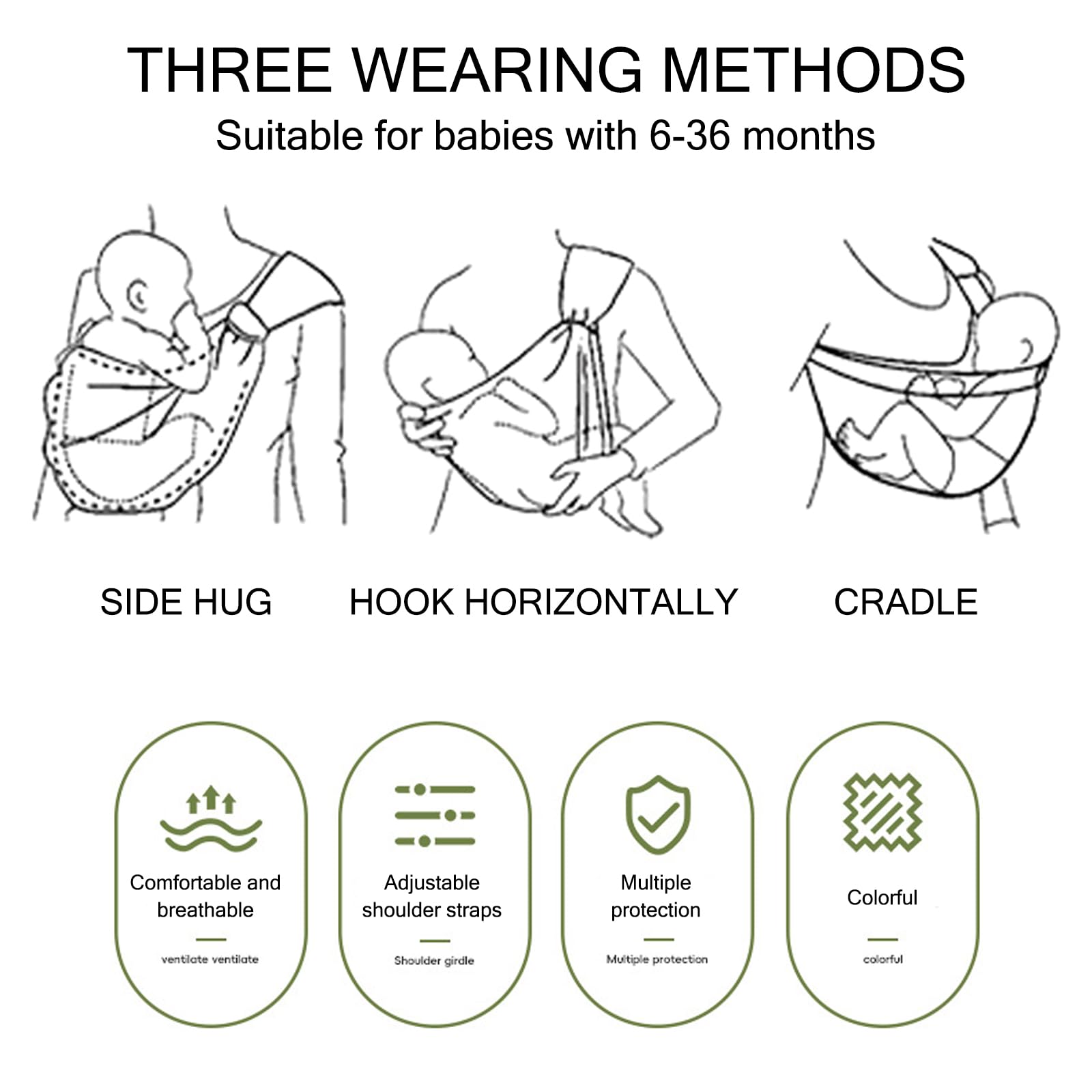 Baby Sling, Toddler Carrier Slings, Baby Sling Carrier with Thick Shoulder Straps (Adjustable) for Infant Toddler 3-36 Months (Leopard), with Muslin Washcloth, Breathable and Comfortable - 5