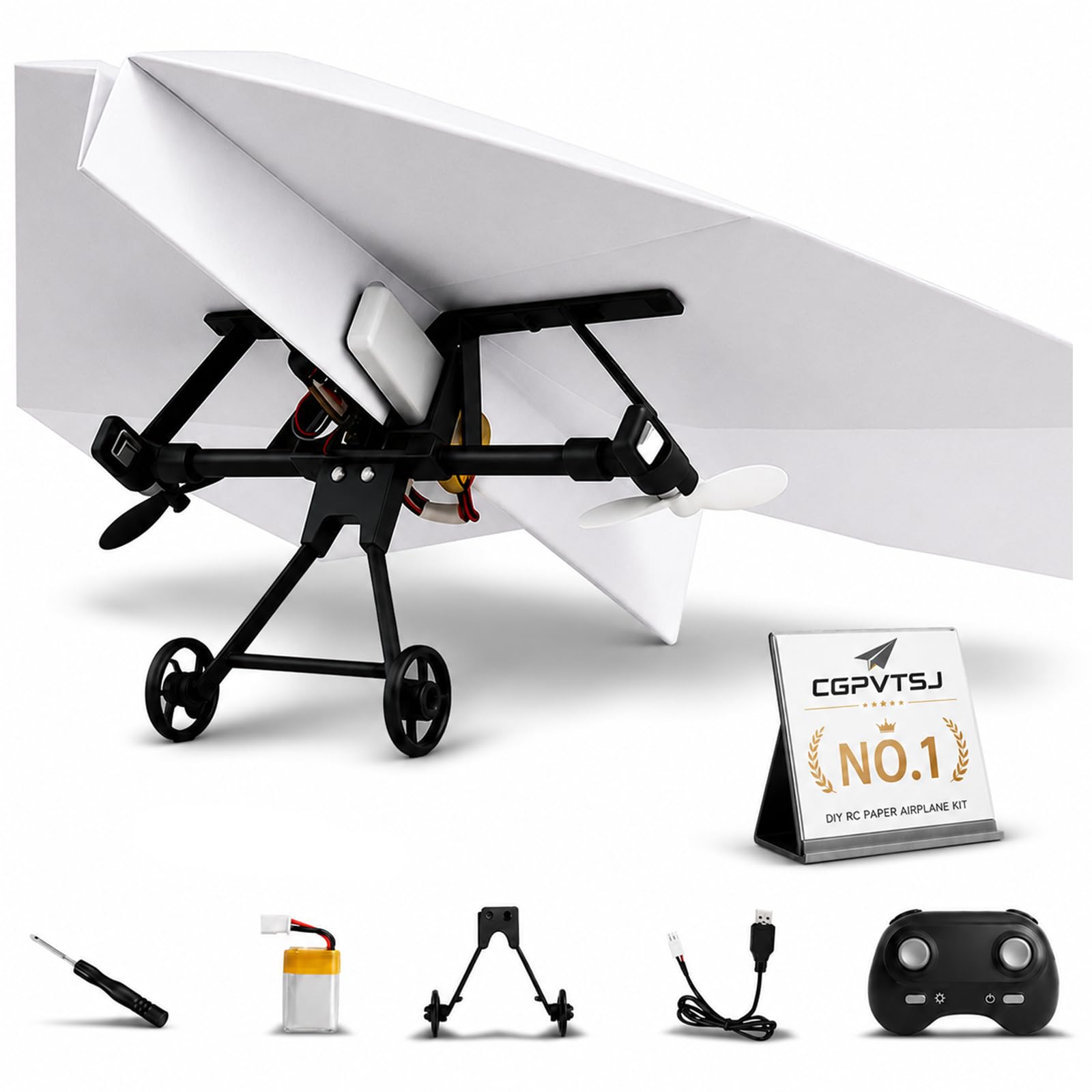 Paper Airplane Kit DIY Rc Plane Micro to Build for Adults Remote Control Power Motor Aircraft with Propeller Electric Flying Motorized Module Easy to Fly Powered Small (Single Cell)