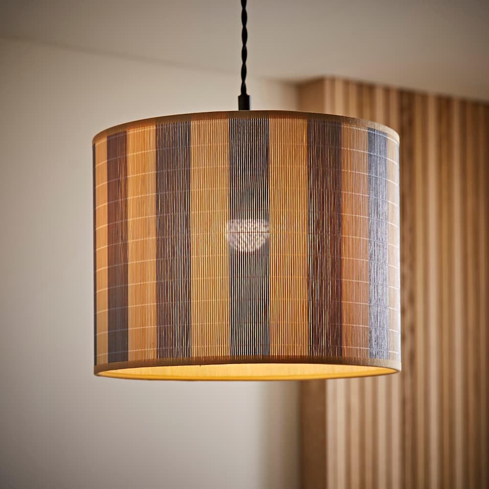 Valuelights Unisex Mid Blue Lori Blue Stripe Bamboo Drum Easy Fit Ceiling Lamp Shade W/ Bulb In