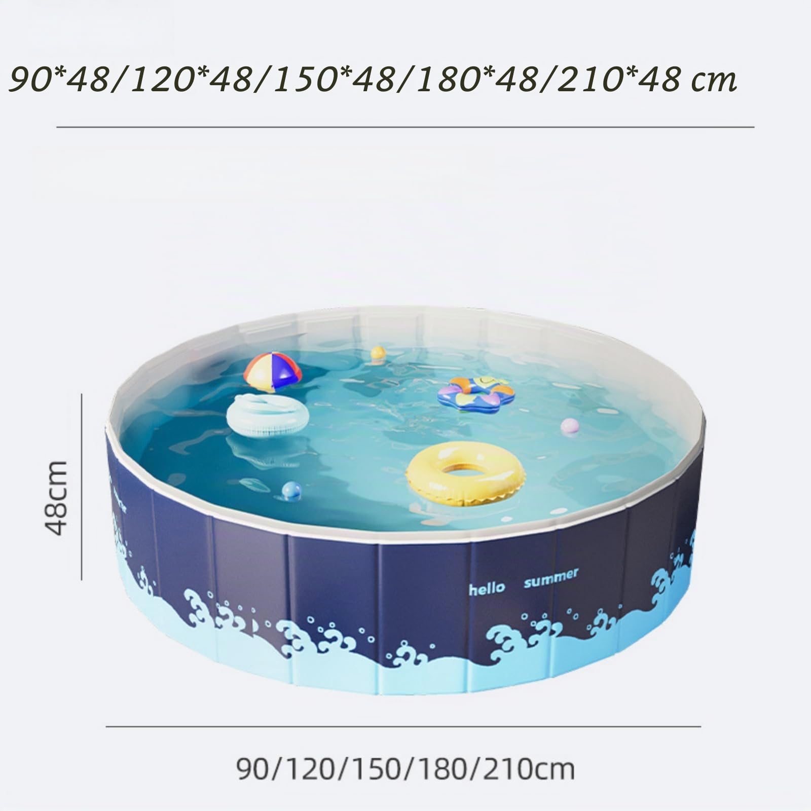 Piscine pliable en nylon pour enfants, non gonflable, facile à nettoyer pour chiens et enfants, portable, résistante, pliable, bleu, 180 x 48 cm