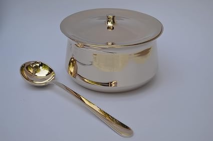 Pure Kansa Bowl Set with Spoon - Bronze Serving Bowl Set with Serving Spoon | Kansa Tableware Donga | Kansa Casserole for Serving Food, Ideal Gift for All Occasion (1500ml & 1.260Kgs) (1)