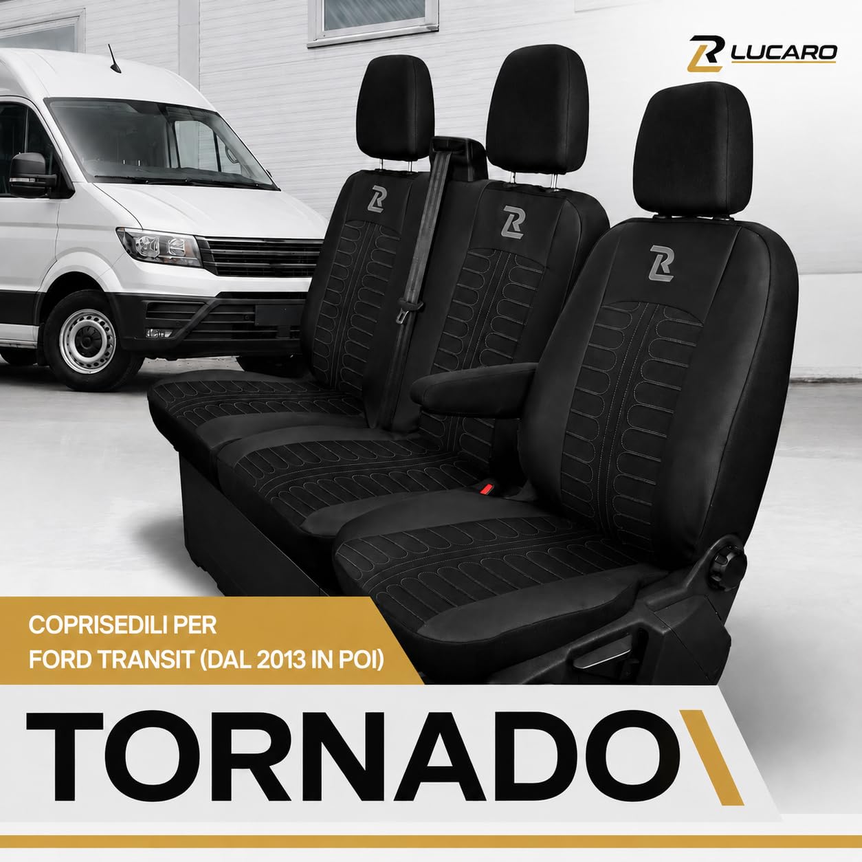 Lucaro Funda de Asiento para Ford Transit Desde 2013, Gris | Juego de fundas 1+2, funda protectora para asiento delantero con ecopiel, materiales certificados