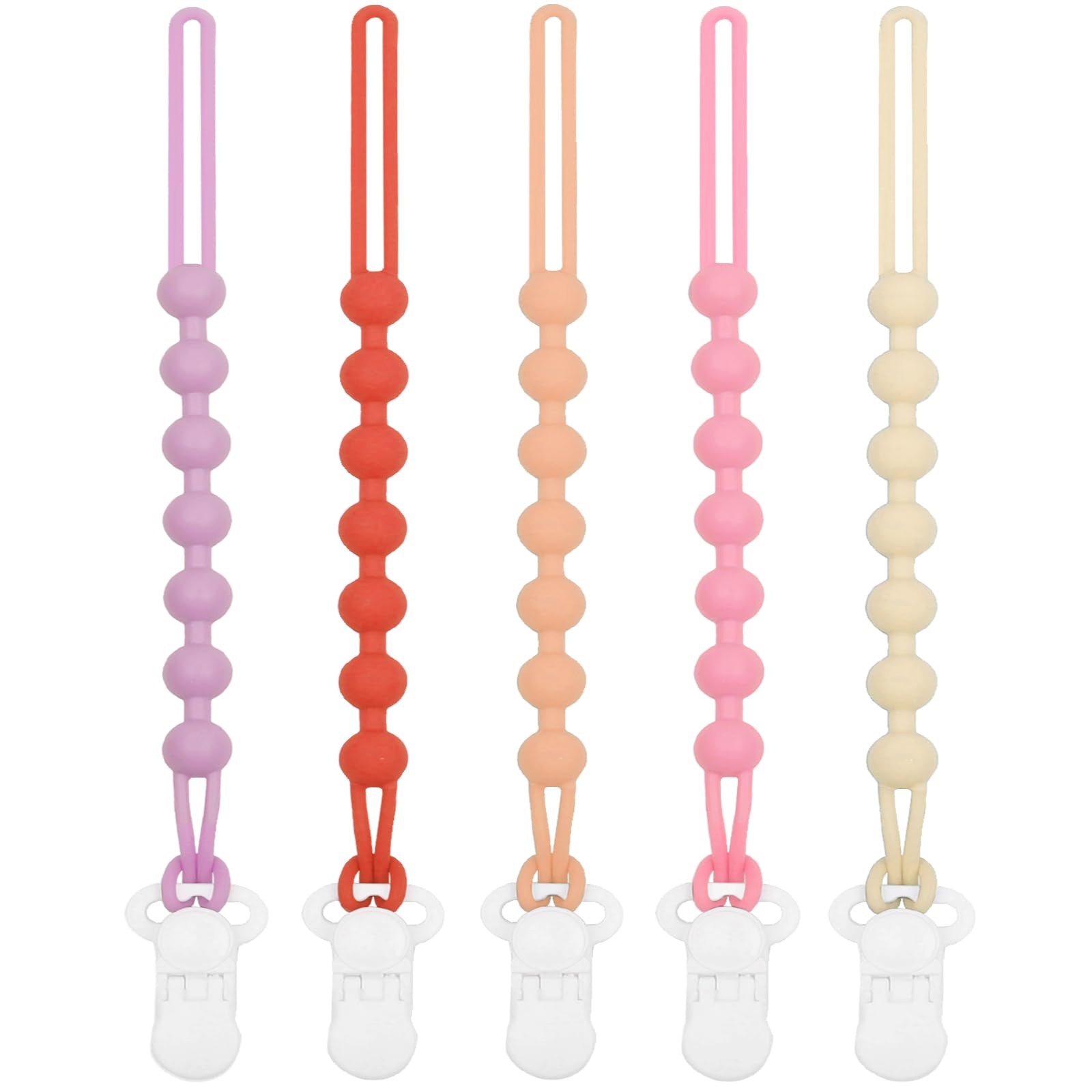 duludulu 5-Pack Silicone Pacifier Clip, One-Piece Silicone Pacifier Holder Clip for Boys & Baby Girl Binky Clips Rust-Free Holders Unisex Newborns