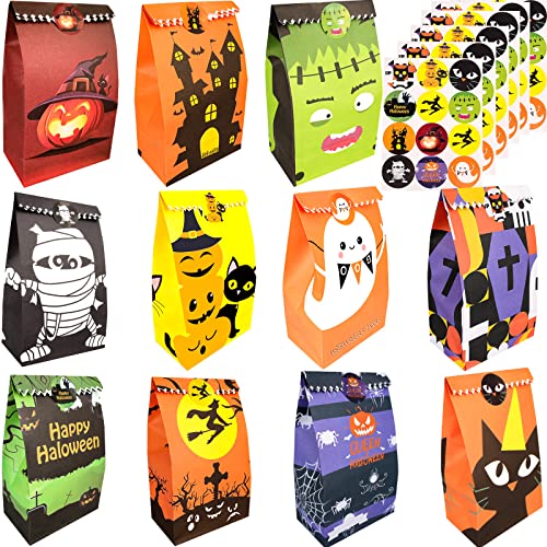 PQZYJJ 62 Pack Halloween Treat Bags With 72pcs Stickers - Trick or Treat Goodie Gift Bags for Kids Party Favor
