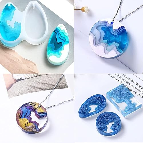 Miniatura 7 de Moldes de silicona para colgante de montaña, molde de resina epoxi de montaña de isla de cristal, para manualidades, fabricación de joyas, moldes de