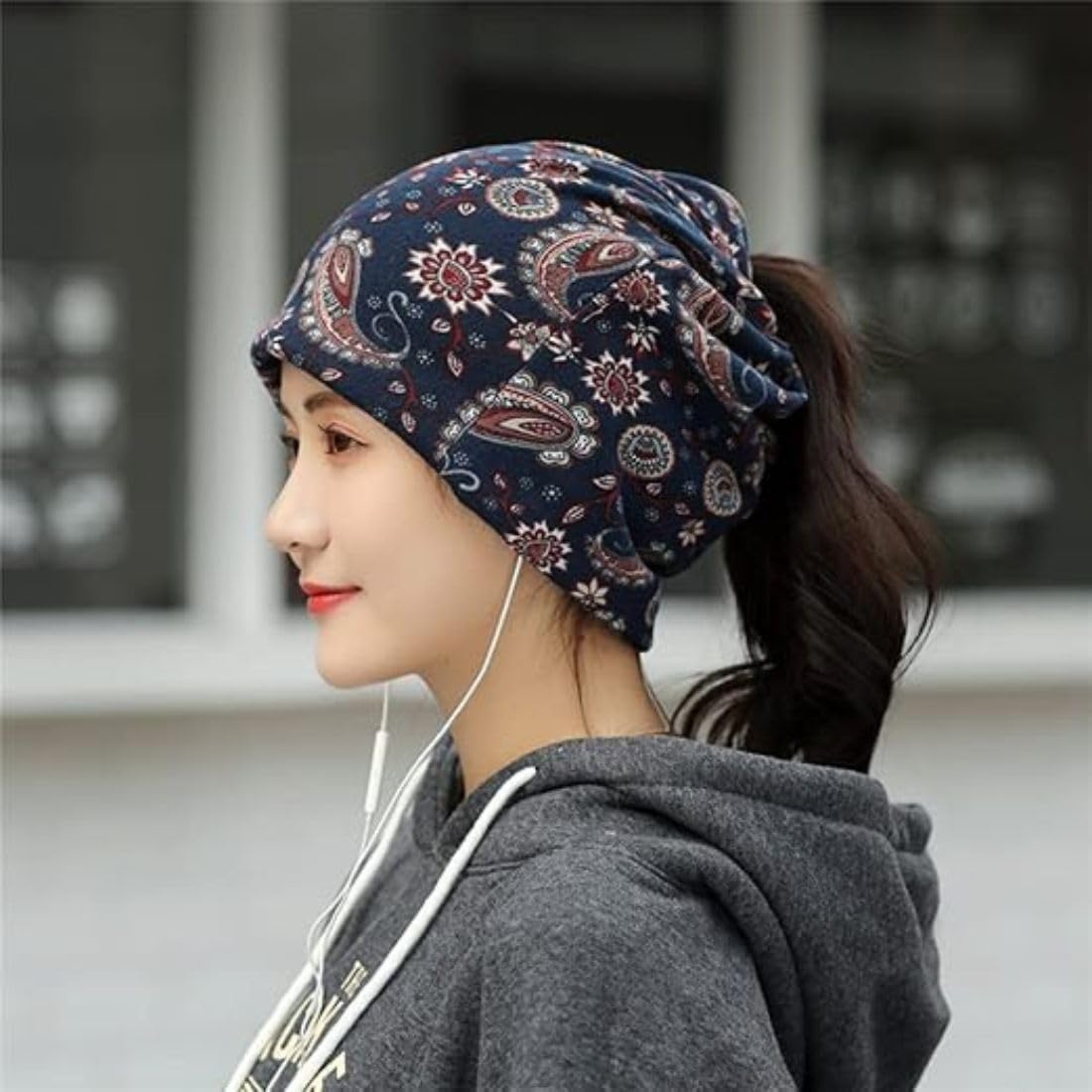 MRIYA Slouchy Chemo Cap Beanie Hat for Women, Floral Print Hats Chemo Cap Bandanas Skull Cap, Men Women's Girls Scarf Fashion Hat- All Seasons Use (in, Alpha, Free Size, Dark Blue, hat, Fashion) 2