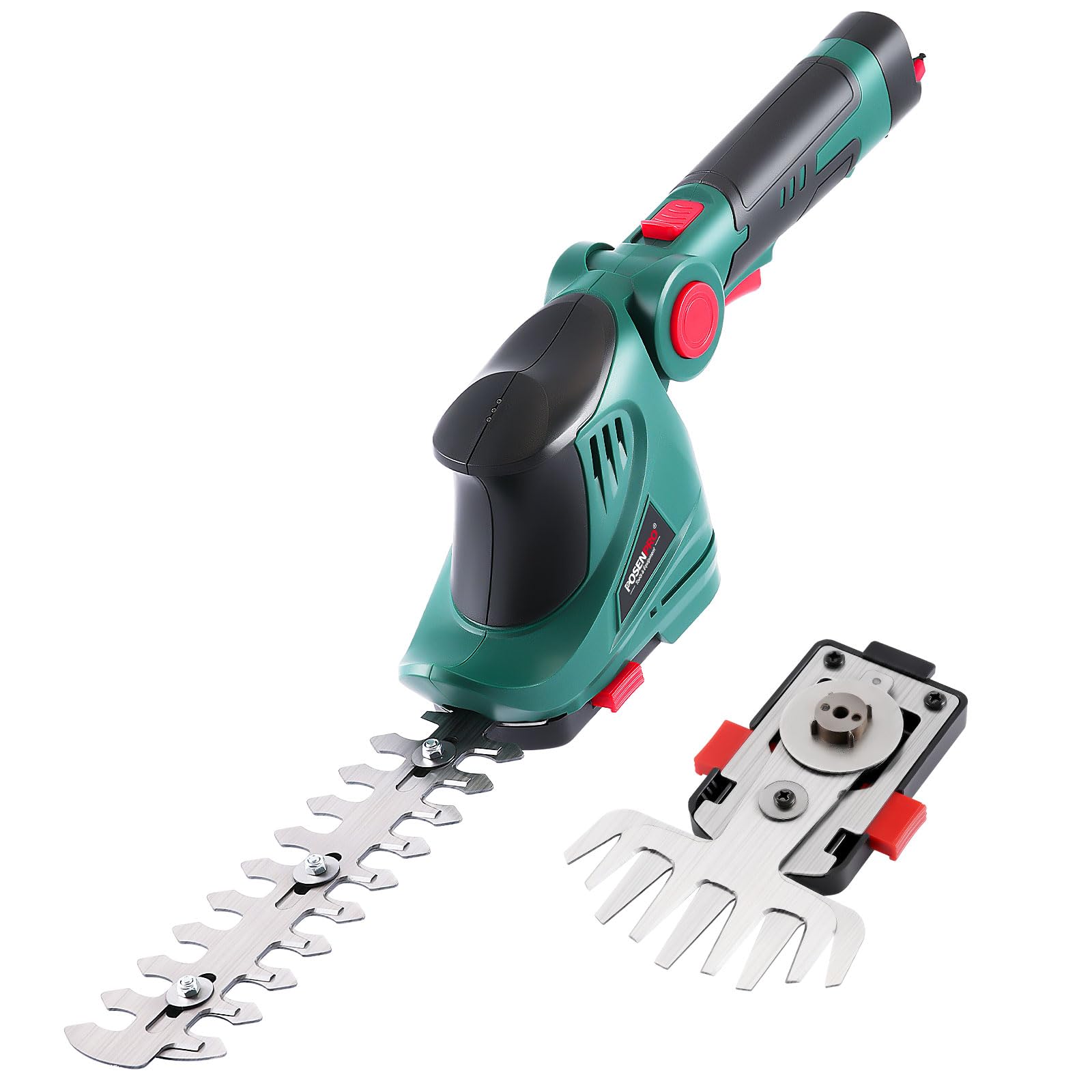 POSENPRO Cordless Grass Shear & Hedge Trimmer 7.2V, 2 in 1 Handheld Shrubbery Trimmer, Electric Grass Cutter with Rotatable & Non-Slip Handle, Type-C Cable Included