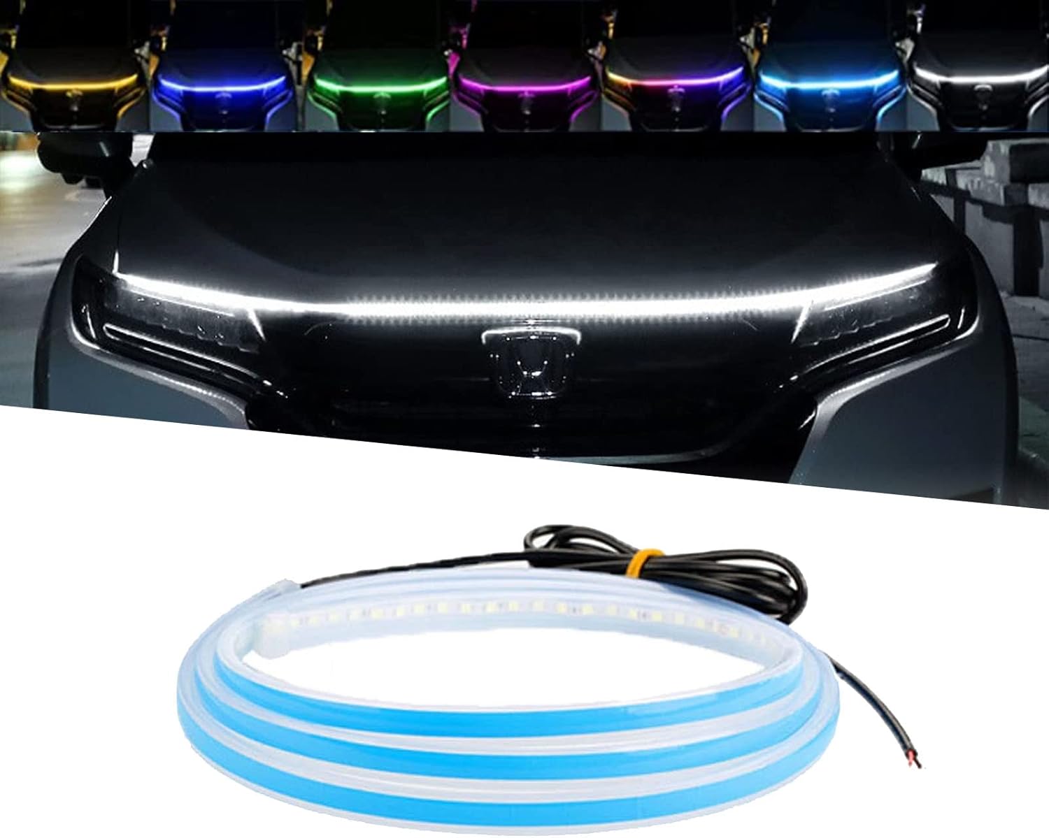 DIZHIGE Dynamic Scan Start Up Hoodbeam Kit, New Car Hood Led Strip Lights, Flexible