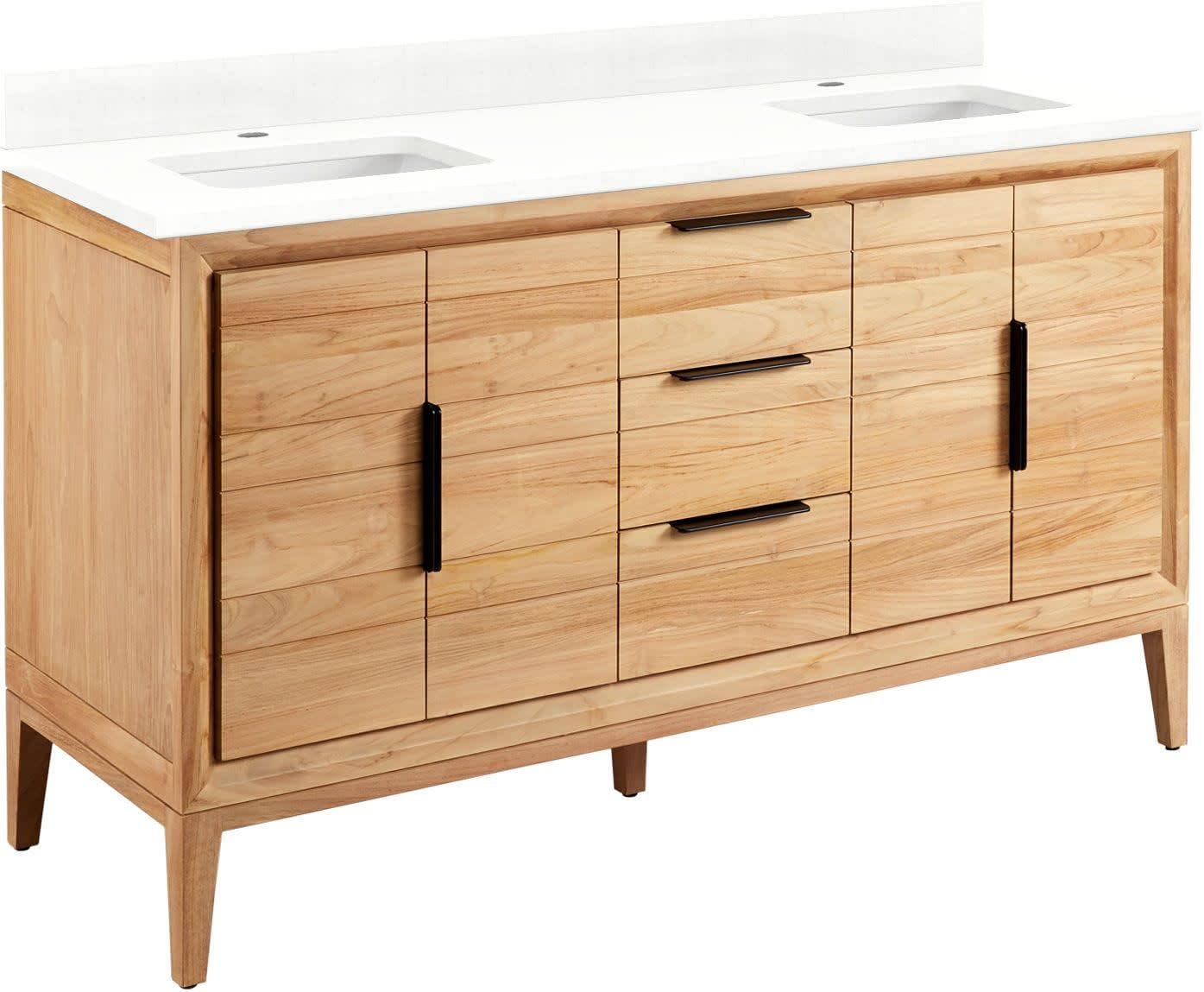 Signature Hardware 459291 Aliso 60" Free Standing Double Vanity Cabinet Set with Wood Cabinet, Vanity Top and Rectangular Undermount Sinks - Single Faucet Hole