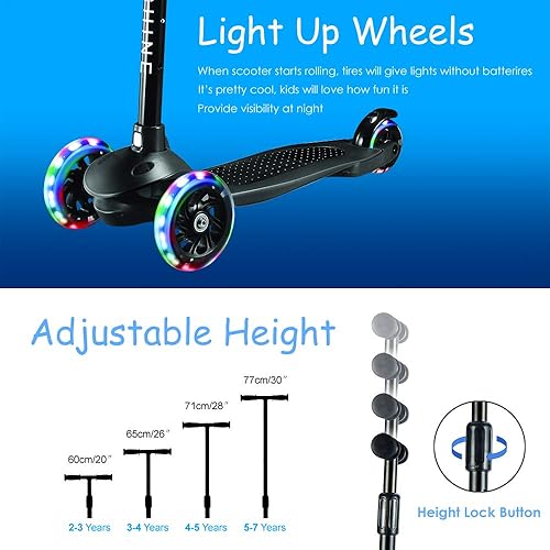 Miniatura 2 de Scooter de 3 ruedas para niños y niñas Kick Scooter para niños de 2 a 5 años de edad, ruedas con luz de PU, manillar ajustable, inclinación a la