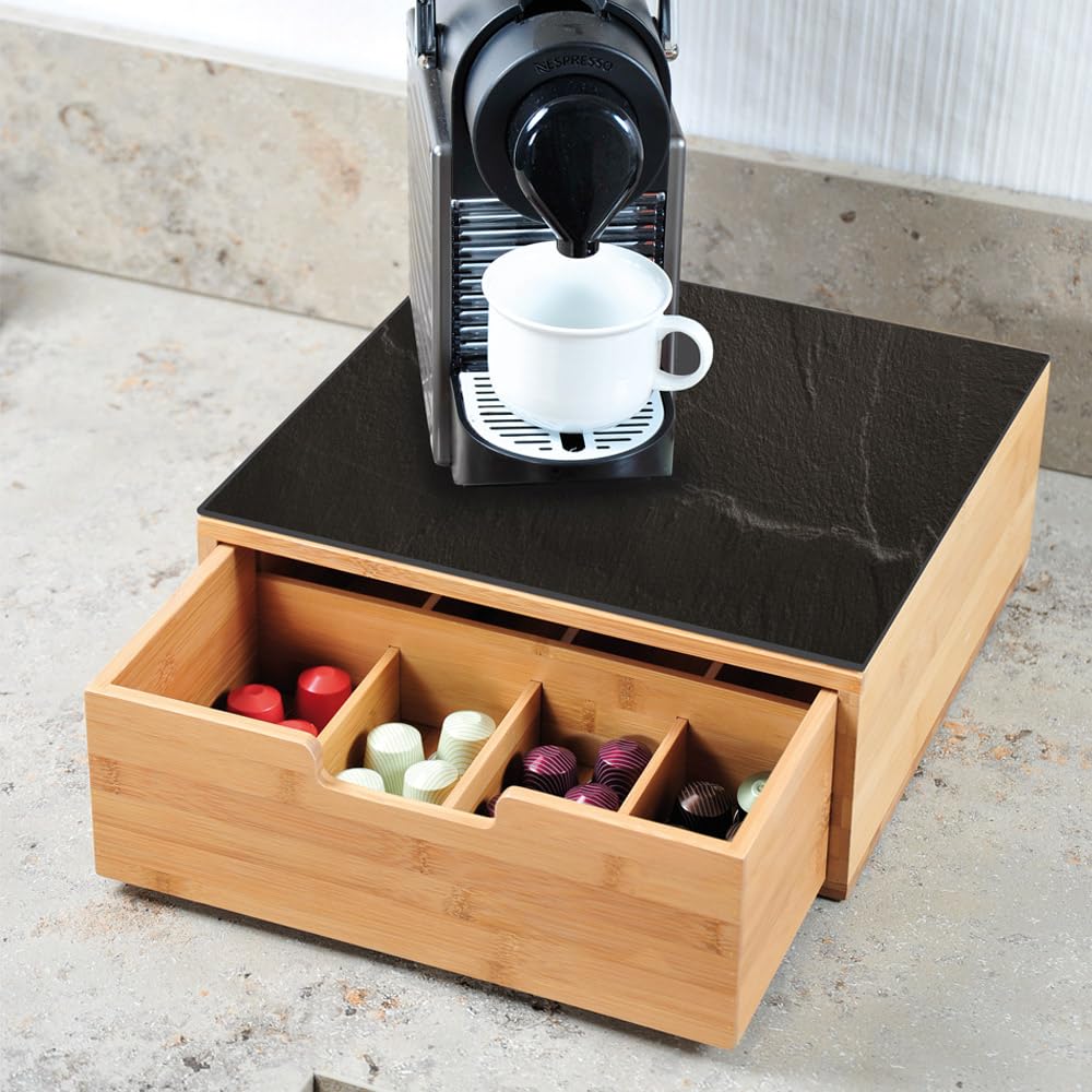 Kesper | Box mit Schublade, Material: Bambus, Glas, Maße: 30 x 31 x 9,5 cm, Farbe: Braun, Schwarz | 58951