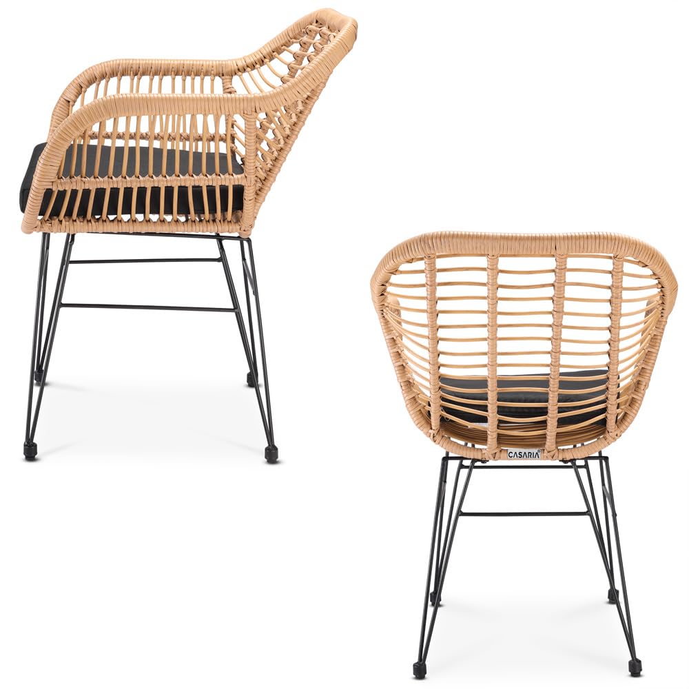 Casaria® Gartenstühle 2er Set Polyrattan inkl. Auflage Armlehne Metall Wetterfest Verstellbar Outdoor Modern Garten Terrasse Balkon Gartensessel Stuhl