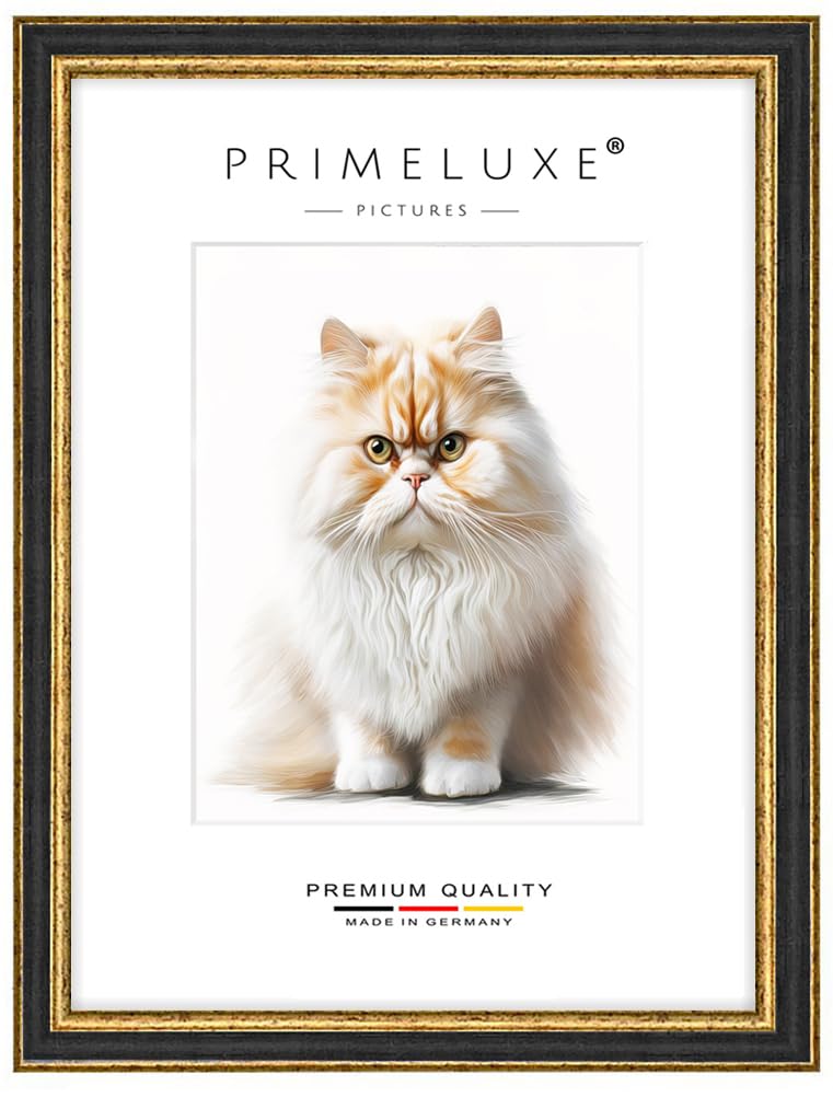 PrimeLuxe Massif Bois Cadres photo sur mesure 50 x 70 cm en Vieux-Noir Or | Taille sélectionnable | Verre acrylique incassable | Cadre pour affiches | Puzzle | Collage | EC107