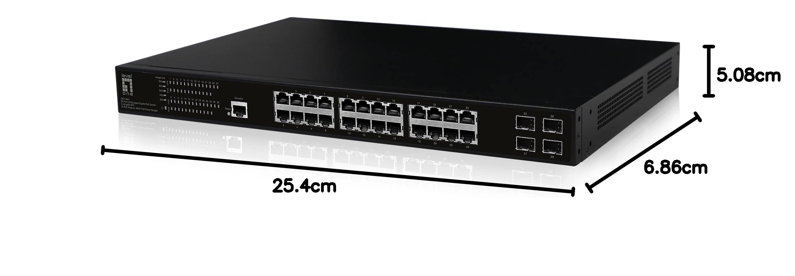 LevelOne GEP-2861 GEP-2861 L2-Managed Gigabit PoE-Switch mit 28 Ports, 4 x Gigabit-SFP, 24 PoE-Ausgänge, 390 W PoE-Leistungsbudget