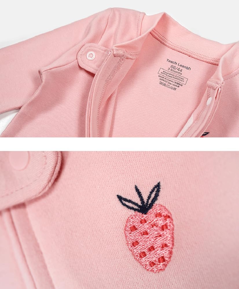 Teach Leanbh Baby 2-Pack 100% Cotton Romper Jumpsuits Two Way Zipper Long Sleeve Footless Sleep and Play - Image 3