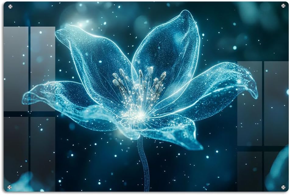 FIVE KRAFT Abstract Fluorescent Flower Vibrant Neon Floral with Glossy Finishing Acrylic Painting for Living Room, Bedroom & Office | 24×16 Inches 8mm with Railing Studs