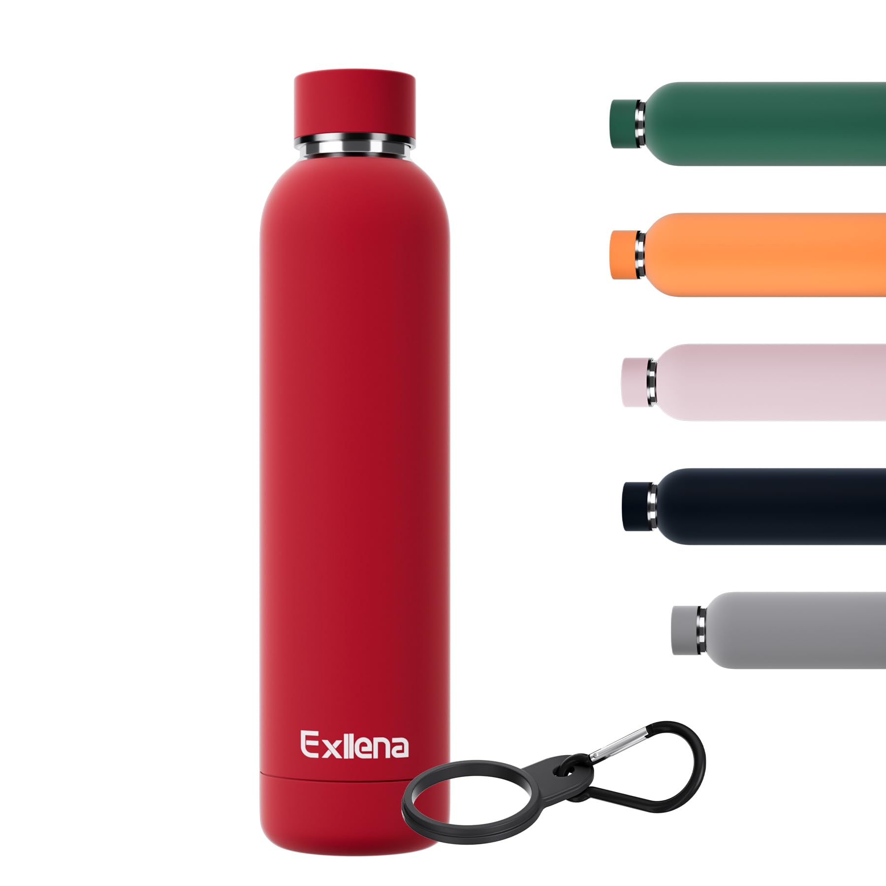 Exllena Insulated Water Bottles 750ml with Clip, Double Wall Vacuum Drinks Bottle Keeps Drinks Cold 24 Hrs/Hot 12 Hrs, Stainless Steel Water Bottle BPA Free(Red)