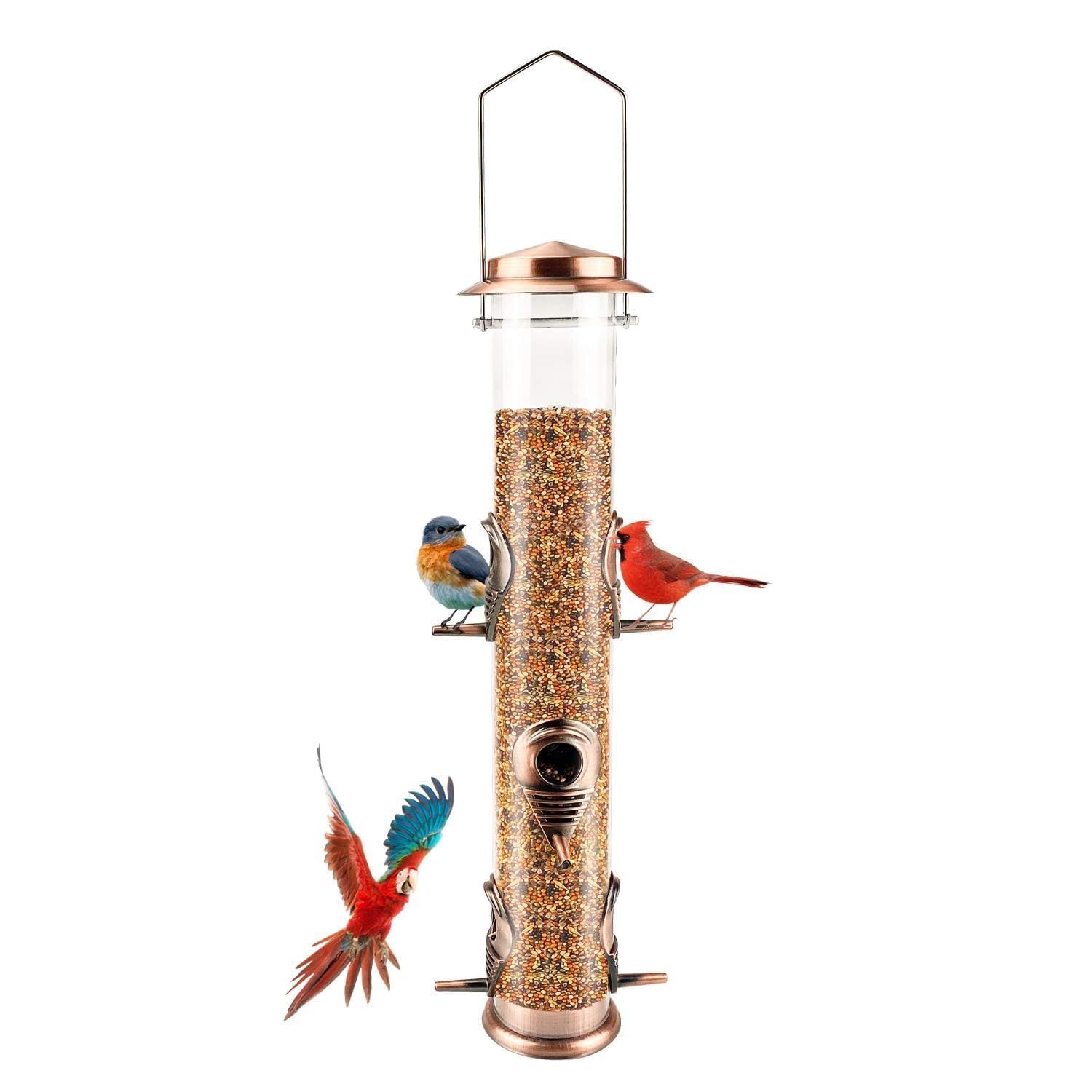 MIXXIDEA Metal Tube Bird Feeders for Outdoors Hanging Bird Feeders for Outside Wild Birds Feeder 6 Ports Hanging Bird Feeder Attract Birds in Your Lawn, Garden, Balcony (Antique Copper)