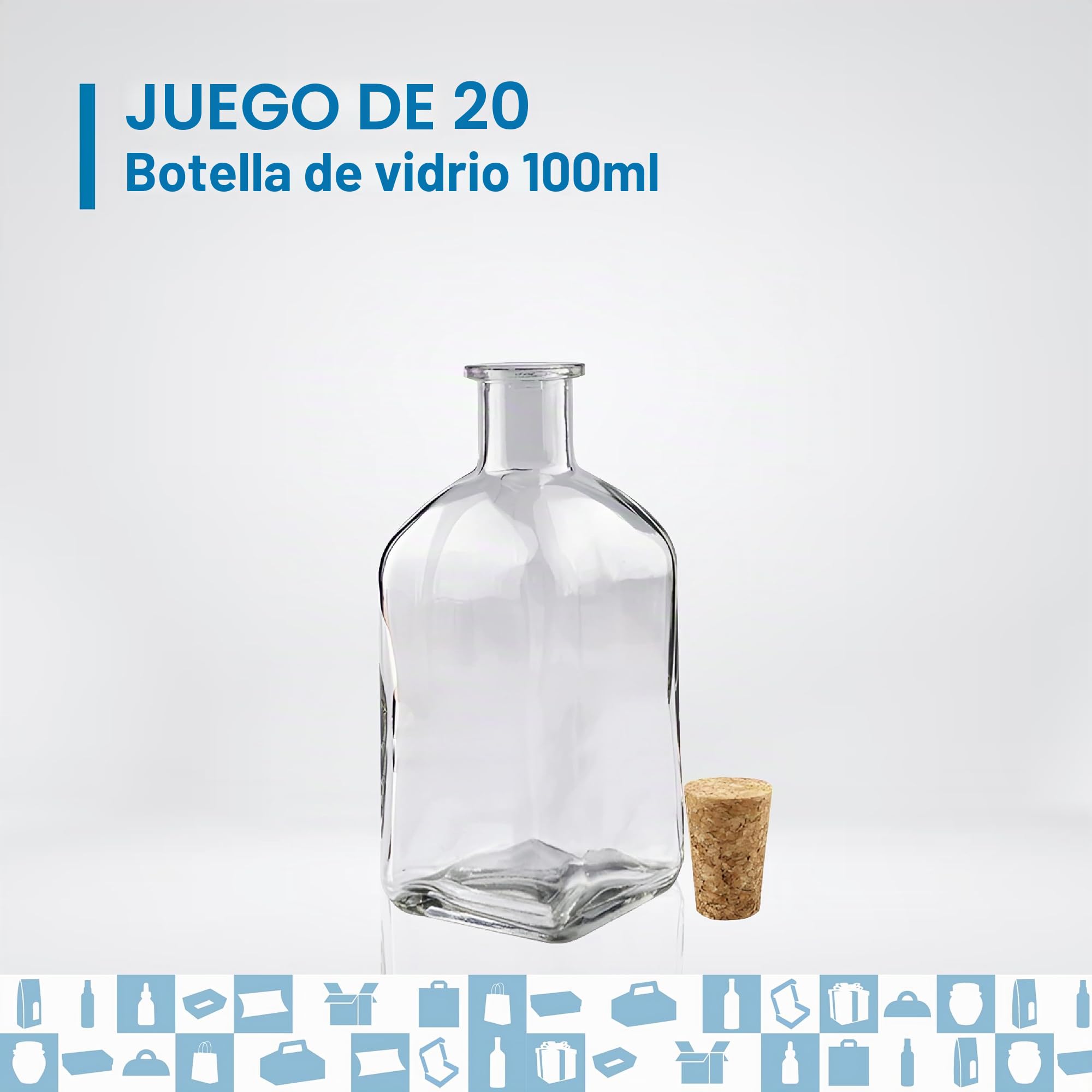 Espirito Rebelde 20 Botellas de Vidrio 100 ml con Tapón de Corcho – Botellas Cuadradas para Licor, Whisky, Ron y Vino