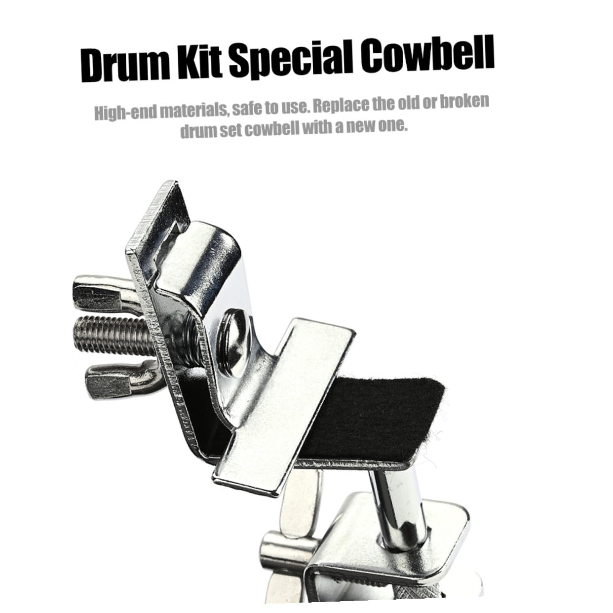 Mobestech Cencerro Accesorio Profesional para Batería de Metal Negro Sonido Rico y Seguro Adecuado para Estudiantes y Percusión en Conjunto de Batería