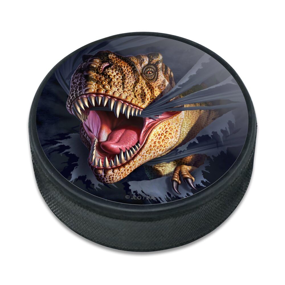 T-Rex Dinosaur Ripping Ice Hockey Puck