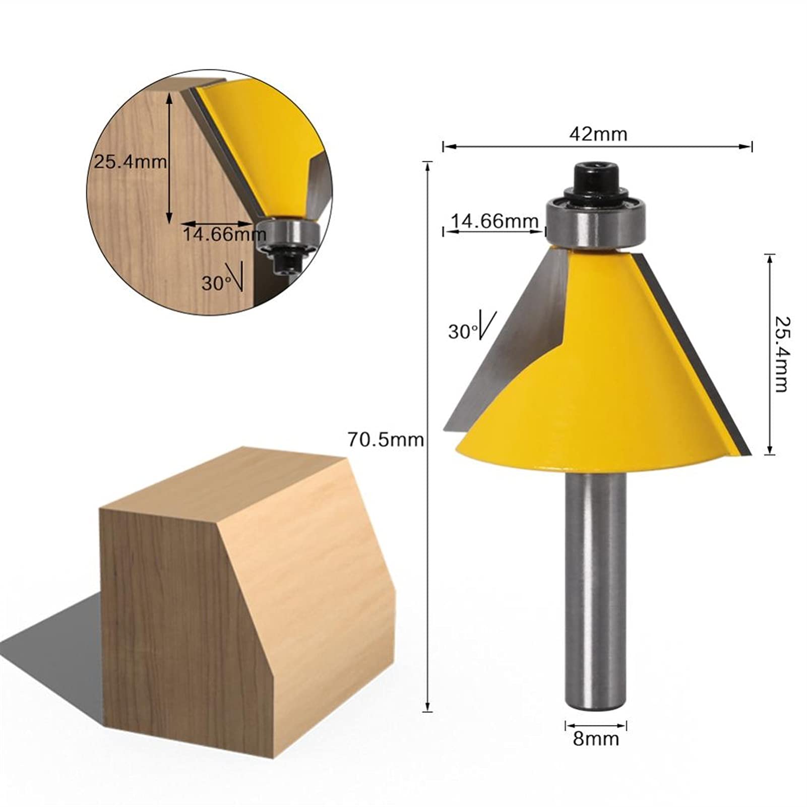 8mm Shank Chafler Router Bit 15 22.5 30 grados cortador de fresado for máquina de madera Fresas de mango JIYAMI'EN EL (Size : 3PCS)