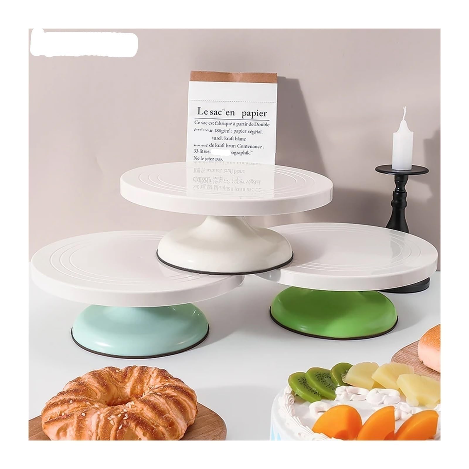 Alzata rotante in plastica antiscivolo per torte, set di accessori da cucina, strumenti per la preparazione di torte (verde)