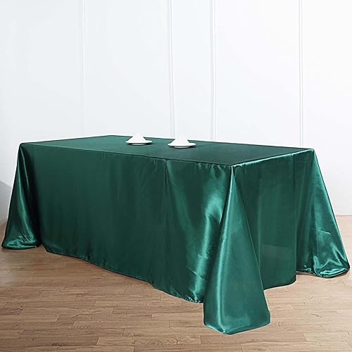 Miniatura 2 de Efavormart - Mantel rectangular de satén para banquetes y fiestas, 90 x 132 pulgadas, color verde esmeralda