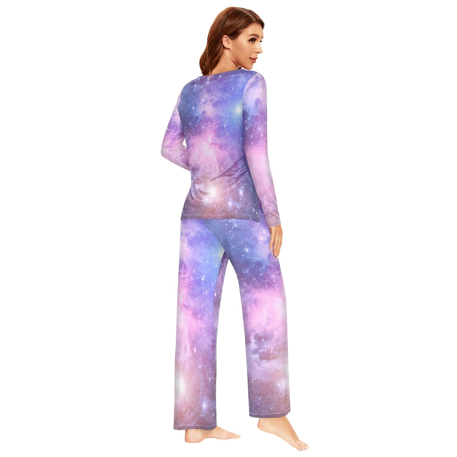 Schlafanzug-Set für Damen, Galaxy Space Langarm Nachtwäsche Loungewear Set Pjs Nachtwäsche Set, mehrfarbig, 48