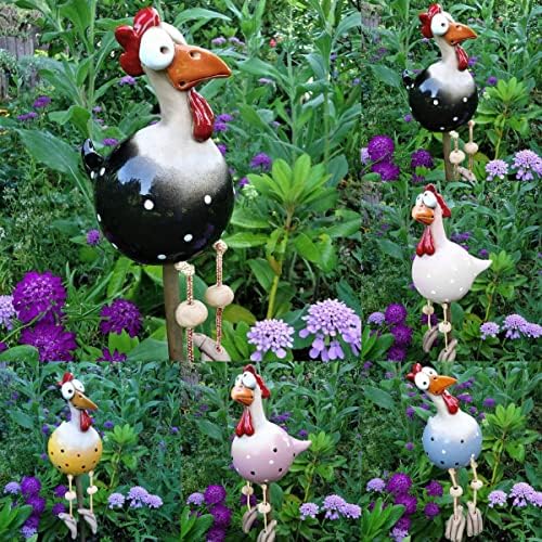 Pacoco Chicken Garden Decor, Resin Rooster Outdoor Statue Decor Decorative Garden Stakes, Chicken Sculptures Outdoor Garden Decor Farm Animal Patio Yard Lawn (Resin, Black)