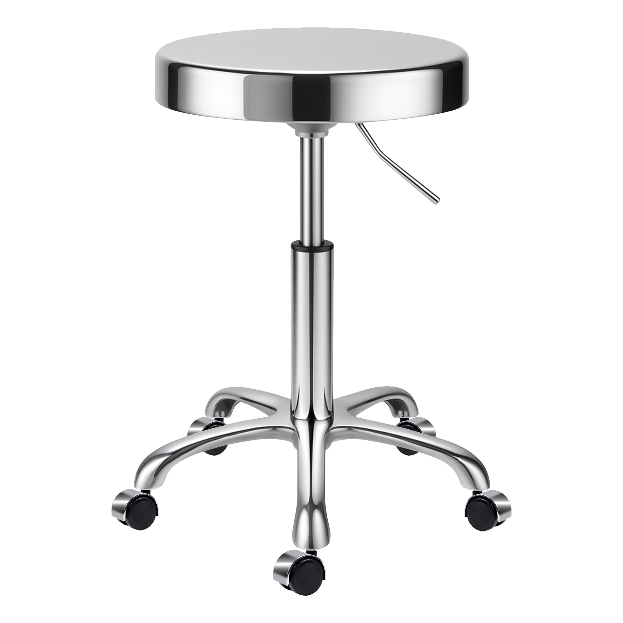 ZHAOYONGLI-End Tables Taburete de acero inoxidable resistente para banco de trabajo, taburete giratorio ajustable con 5 ruedas, estructura de acero inoxidable 304, cojín redondo, soporte de carga de