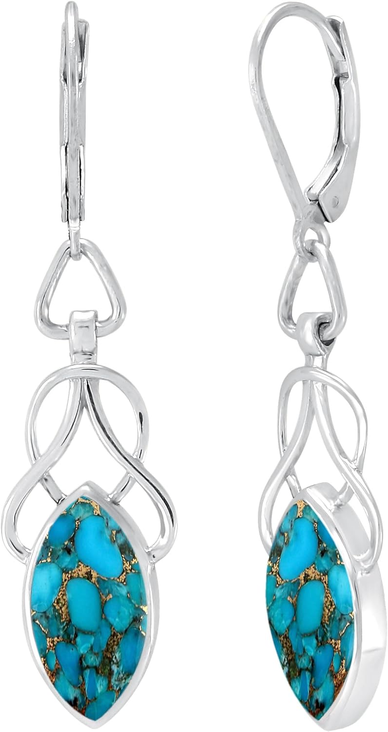 Natural Moonstone/Labradorite/Turquoise/Amethyst 925 Silver Plated Dangle & Drop Marquise Shape Leverback Handmade Birthstone Jewelry Gifts for Mom Wife Sister